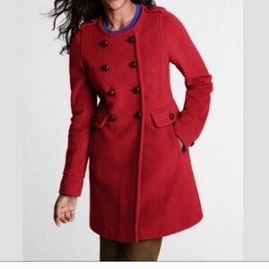 Lands' End Luxe Wool Blend Rust Orange Jacket with Blue Floral Lining Size 14